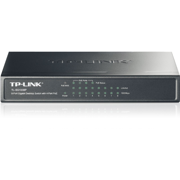 10/100/1000Mbps 8xPort Masaüstü PoE Siyah Çelik Kasa Switch resmi